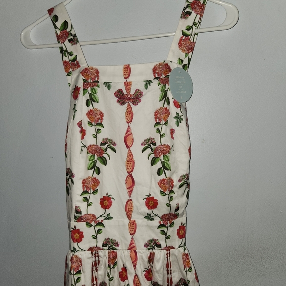 Hill House Addie Dress Red Shell Vine Stripe Cotton Sateen M Apron NWT - Picture 3 of 15